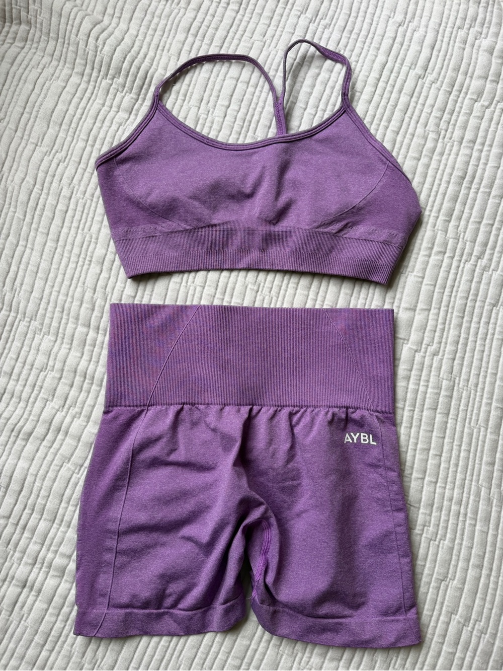 AYBL Purple Seamless Strappy Sports Bra & High-Waist Shorts Set